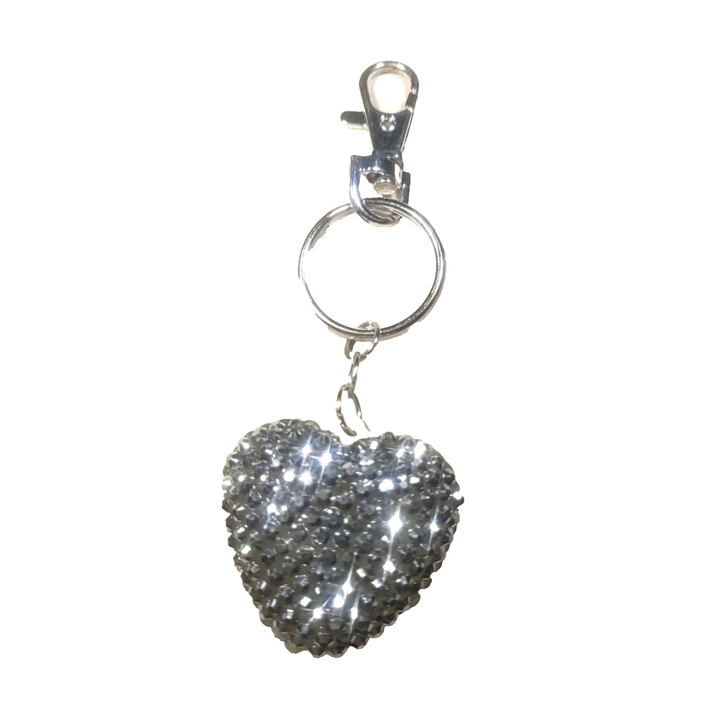 Rhinestone Heart Keychain Purse Clip Silver Tone - Picture 2 of 3